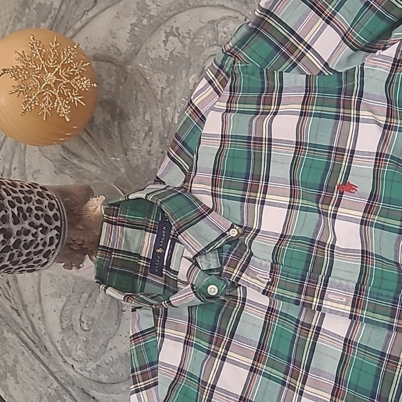 𝅺ralph Lauren Green Multi Color Checkered Collar Shirt New Large - Picture 2 of 7